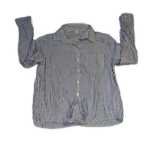 Old Navy Blue and White Striped Button Down Tie Front Shirt Women’s XS
